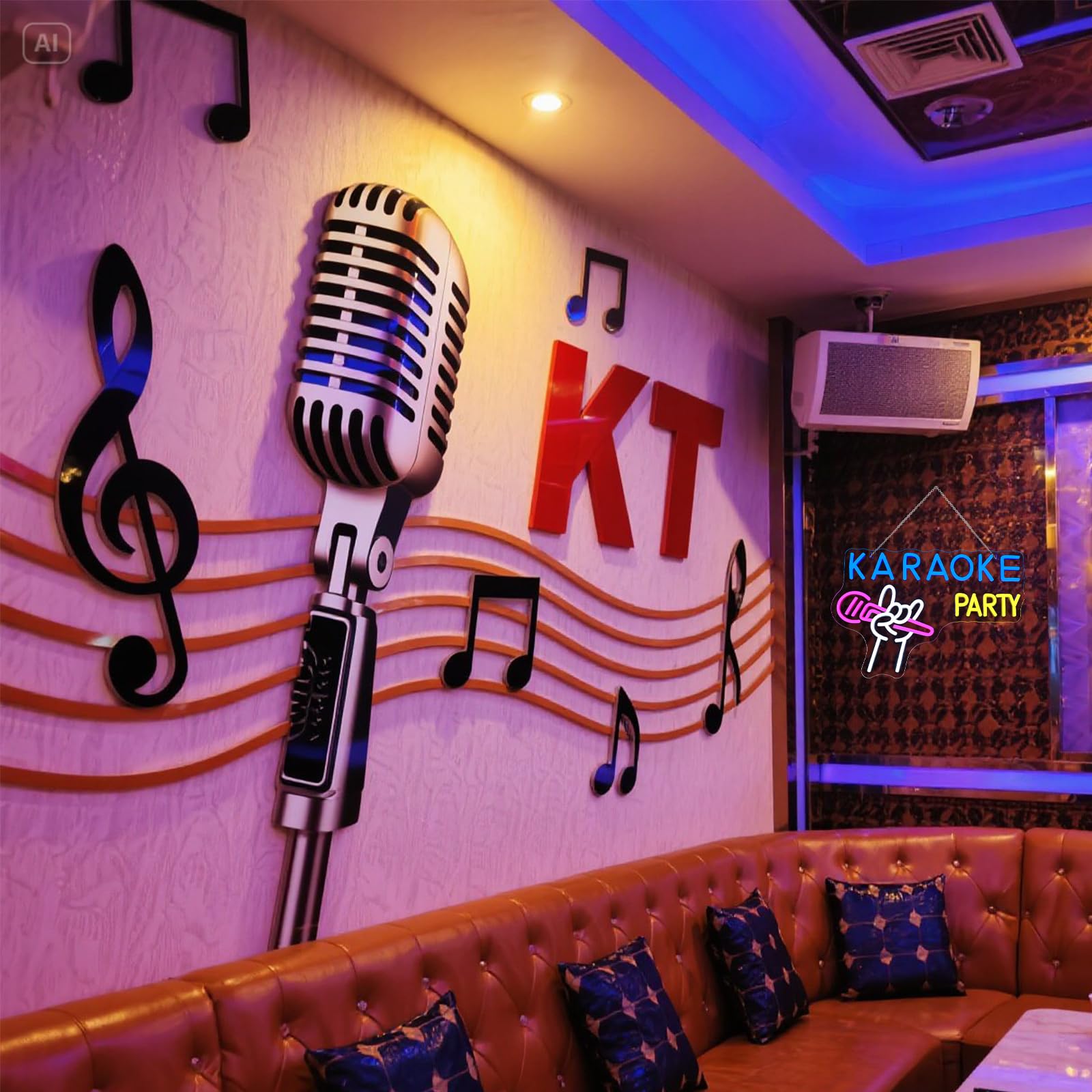 Ineonlife Karaoke Party Neon LED, Microphone de Karaoké Lettre Lumineuse Dimmable pour la Décoration Murale, Led Neon Signe pour Fête, Fête D’anniversaire, Bar de Caverne D’homme, Studio de Musique