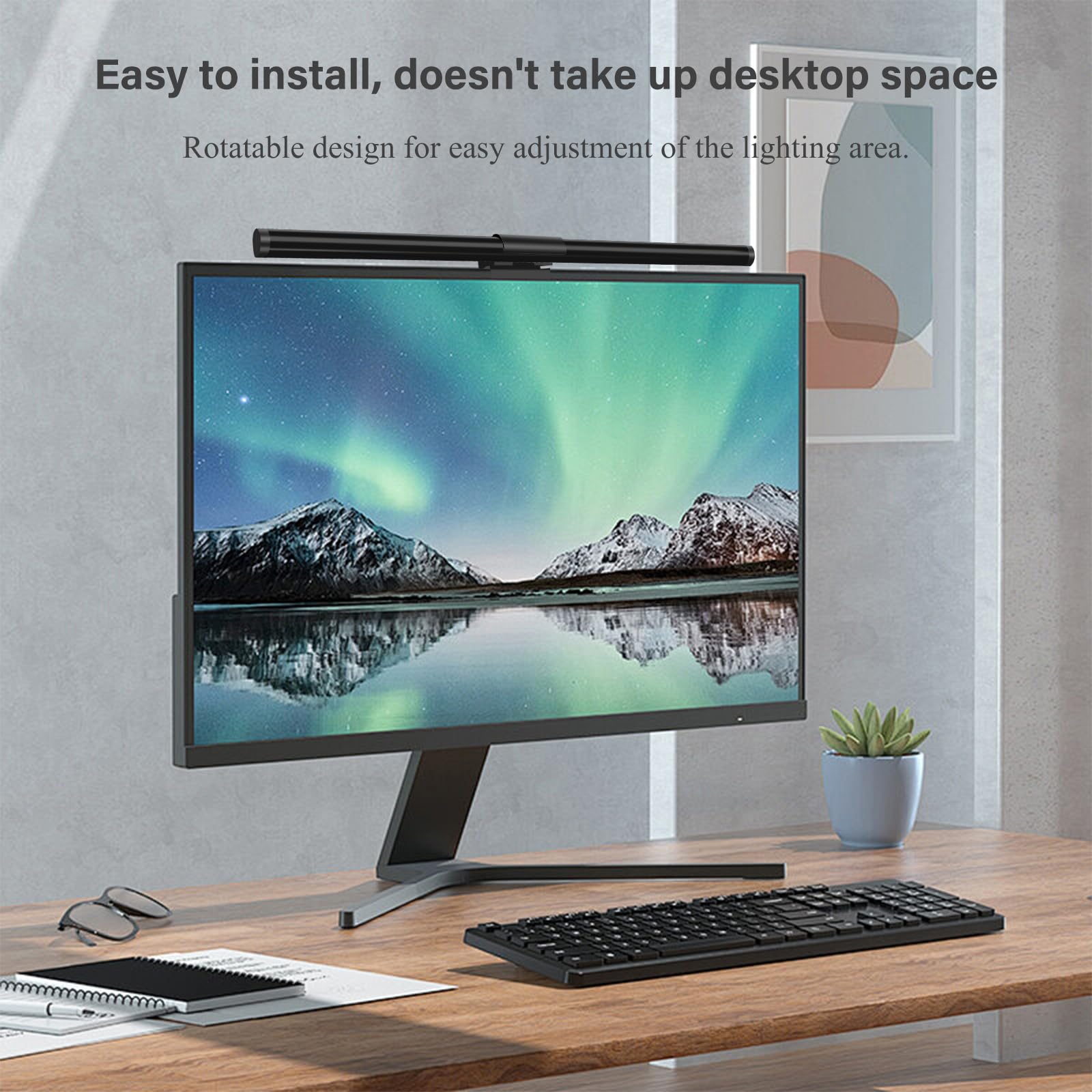 Lampe Ecran PC 44CM Bureau USB PC Moniteur USB Monitor Light Bar D'ordinateur 5 Modes D'éclairage, 3000K-6500K, Commande Tactile, avec Protection des Yeux pour Office Home Gaming - Noir