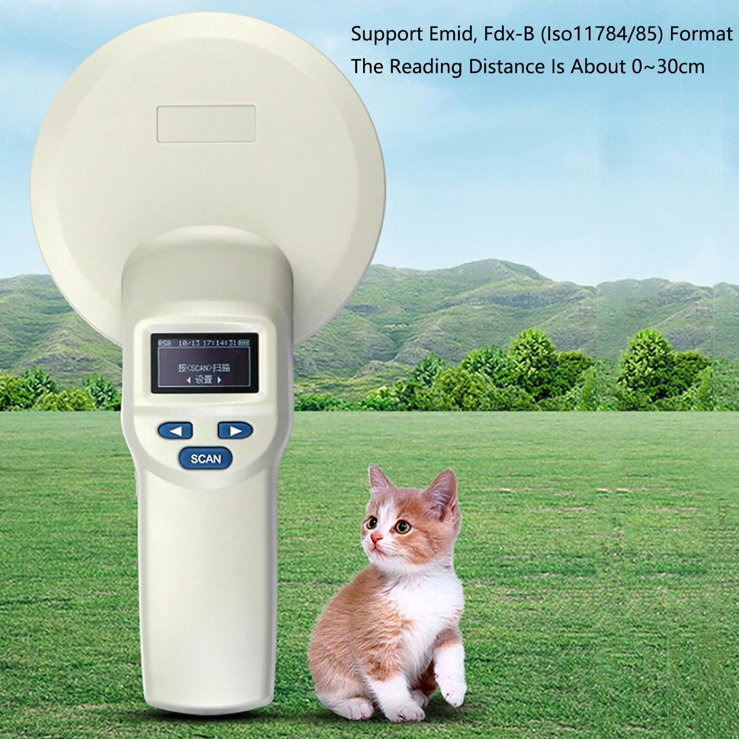 Lettore di etichette for microchip for animali, scanner for microchip for animali con distanza di lettura di 0~30 cm, memorizza 20.000 informazioni e legge dati storici, tempo di risposta di 100 ms