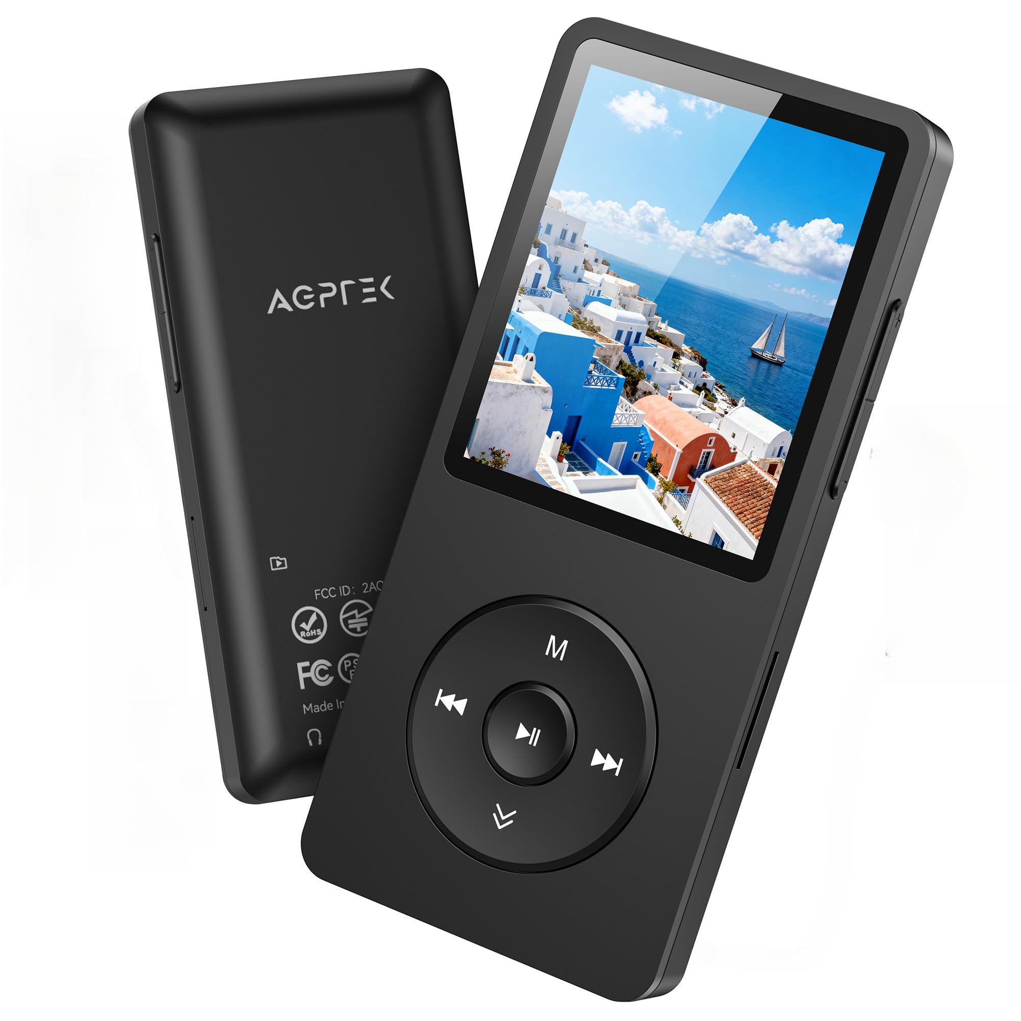 AGPTEK 64GB Lettore MP3 Bluetooth 5.3, MP3 Lettore con Altoparlanti Sportivo, Musicale HiFi Lossless Portatile, Radio FM/Registrazione, (Cuffie Non Incluse), Nero