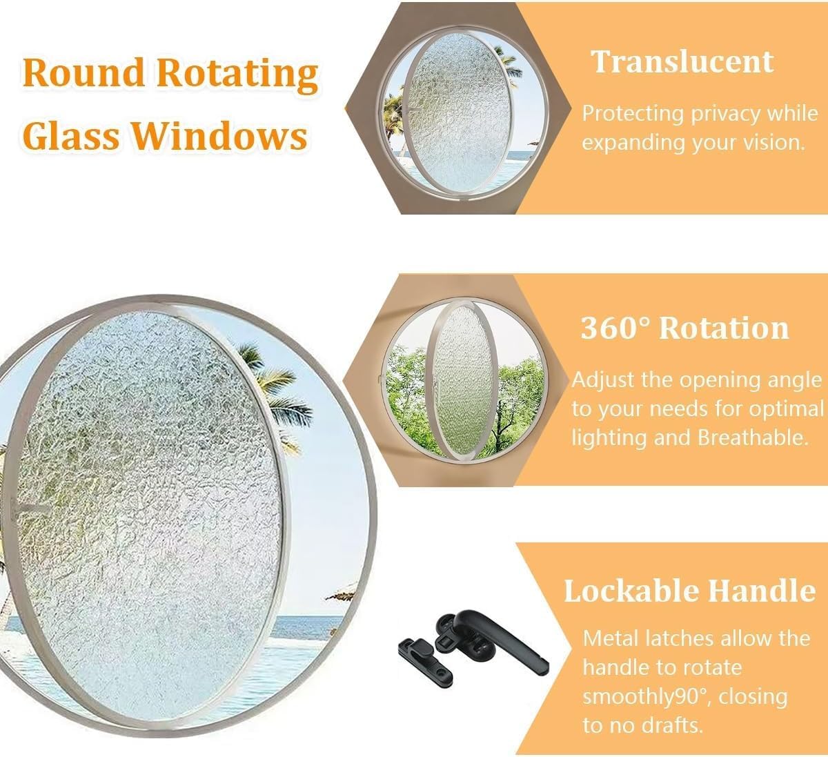 Round Rotating Glass Porthole Window with Sun-Protection Film & Gloves, 55cm (21.6in) Black Round Opening Portlight for Boats, Marine, RV, Home Decor