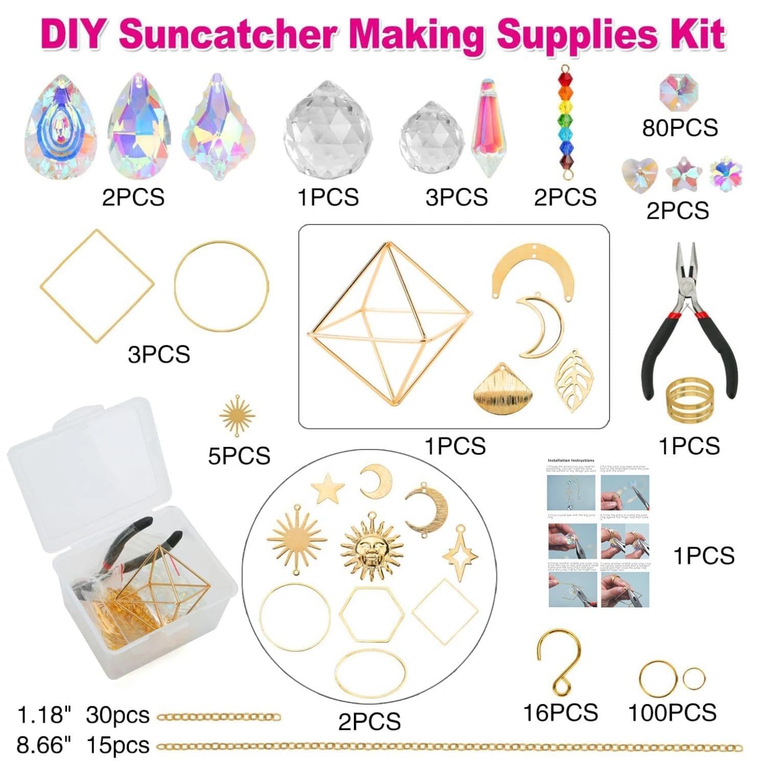 400PCS Acchiappasole Cristallo,Crystal Suncatcher,Appendere Vetro Acchiappa Sole,Pendenti Prismi Cristallo,Appeso Arcobaleno Prisma Finestra,Pendenti Suncatcher Decorazione per Casa Giardino Nozze