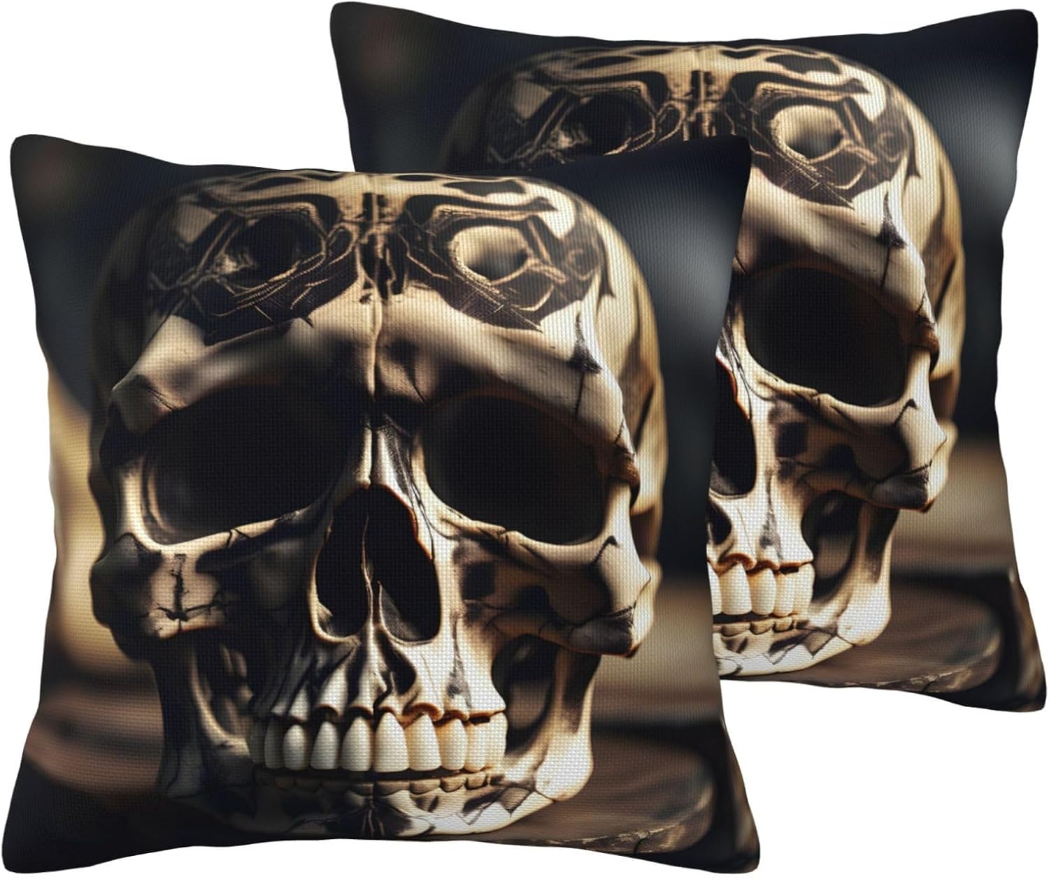Skull Rock Roll Skeleton Bone Imitation Linen Pillowcase -2 Sets, Fashionable Home Decoration, Used for Sofas, Gardens, beds