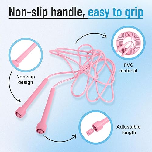 Miniatura 4 de Paquete de 10 cuerdas de saltar para niños, cuerda de saltar de PVC con asas de plástico, cuerdas de salto ajustables, cuerda de velocidad ligera
