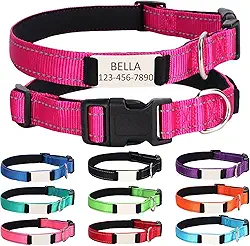 Coleira de cachorro personalizada com nome e número de telefone do animal de estimação, coleira de tamanhos ajustáveis personalizados com fivela de liberação rápida e anel em D para cães pequenos