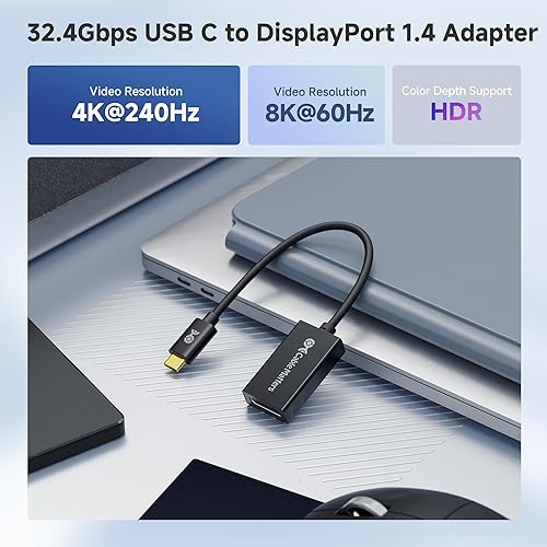 Miniatura 2 de Cable Matters Adaptador unidireccional USB C a DisplayPort 1.4 de 32.4 Gbps, 4K a 240 Hz, 8K a 60 Hz y soporte HDR, Thunderbolt 4 / USB4 compatible