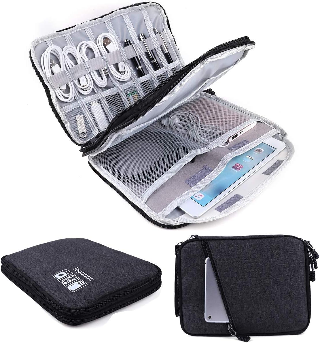 Universal Electronics Accessories Organizer, Waterproof Portable Cable Organizer Bag,Travel Gear Carry Bag for Cables (L, Black) (Black, L)