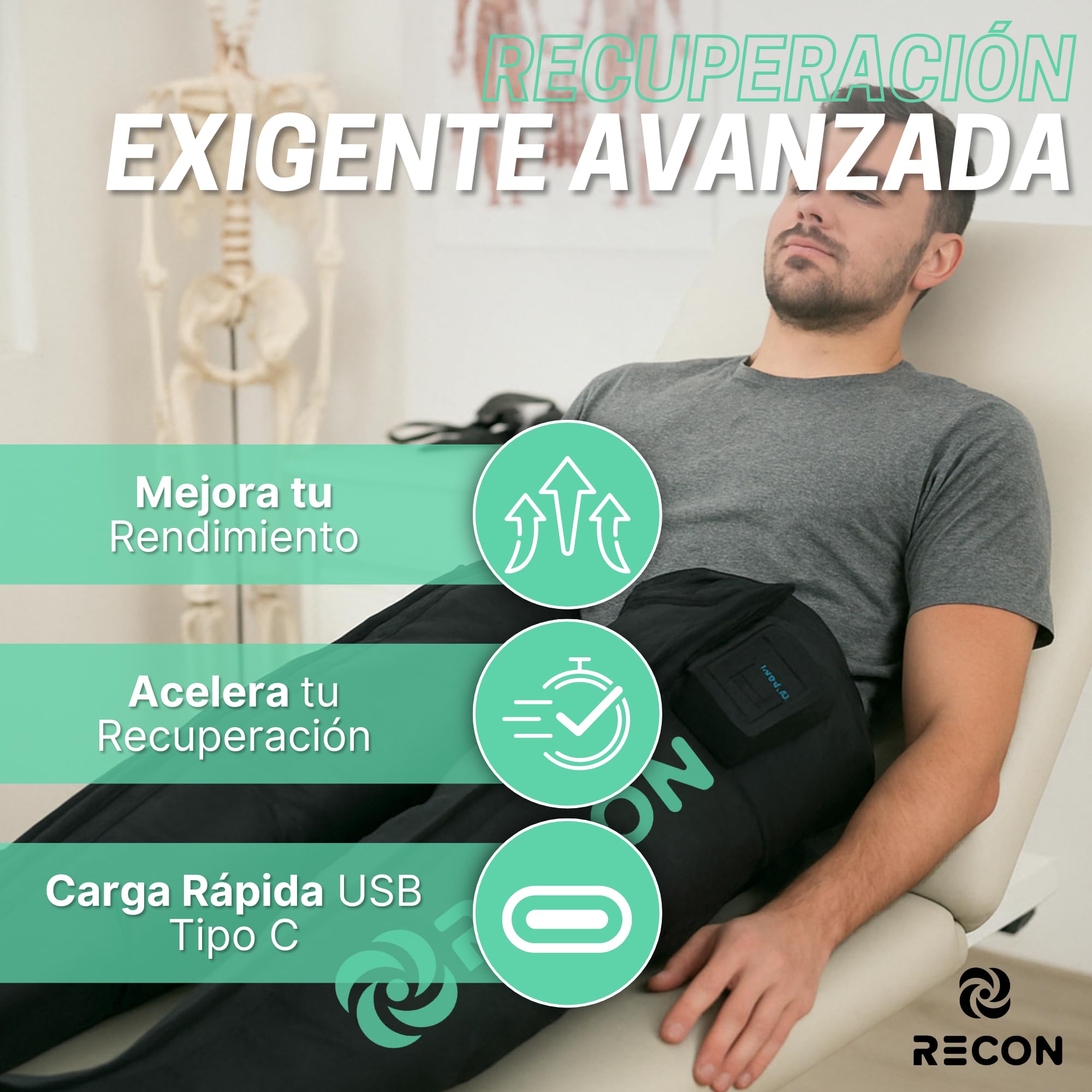 Botas Presoterapia sin Mangueras, Recuperación Deportiva Avanzada, Drenaje Linfático. 5 cámaras y 3 modos de masaje. (M)