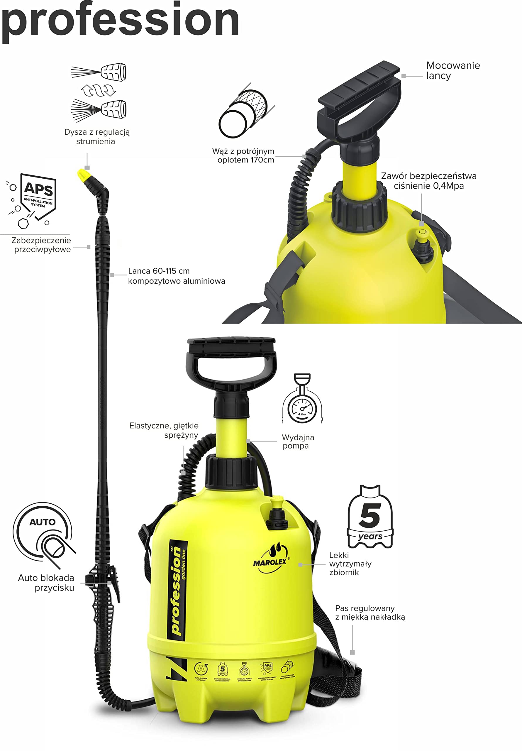 Marolex, Pulverizador manual profession 7 con lanza telescópica de aluminio compuesto 65-115 cm