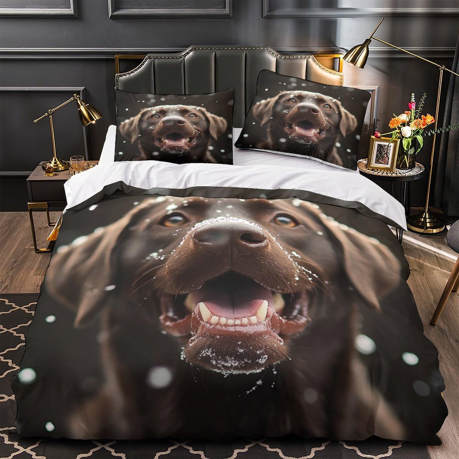 Housse de couette motif chien dans la neige microfibre lavable pour lit couple 260x220