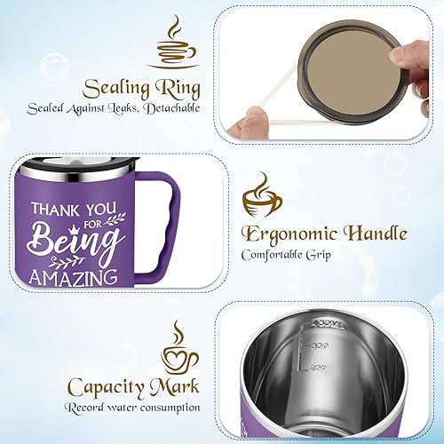 Miniatura 3 de Sumind Regalos de agradecimiento de Navidad para empleados, tazas de café de acero inoxidable de 17 onzas con asa, tapa y popote para el personal de