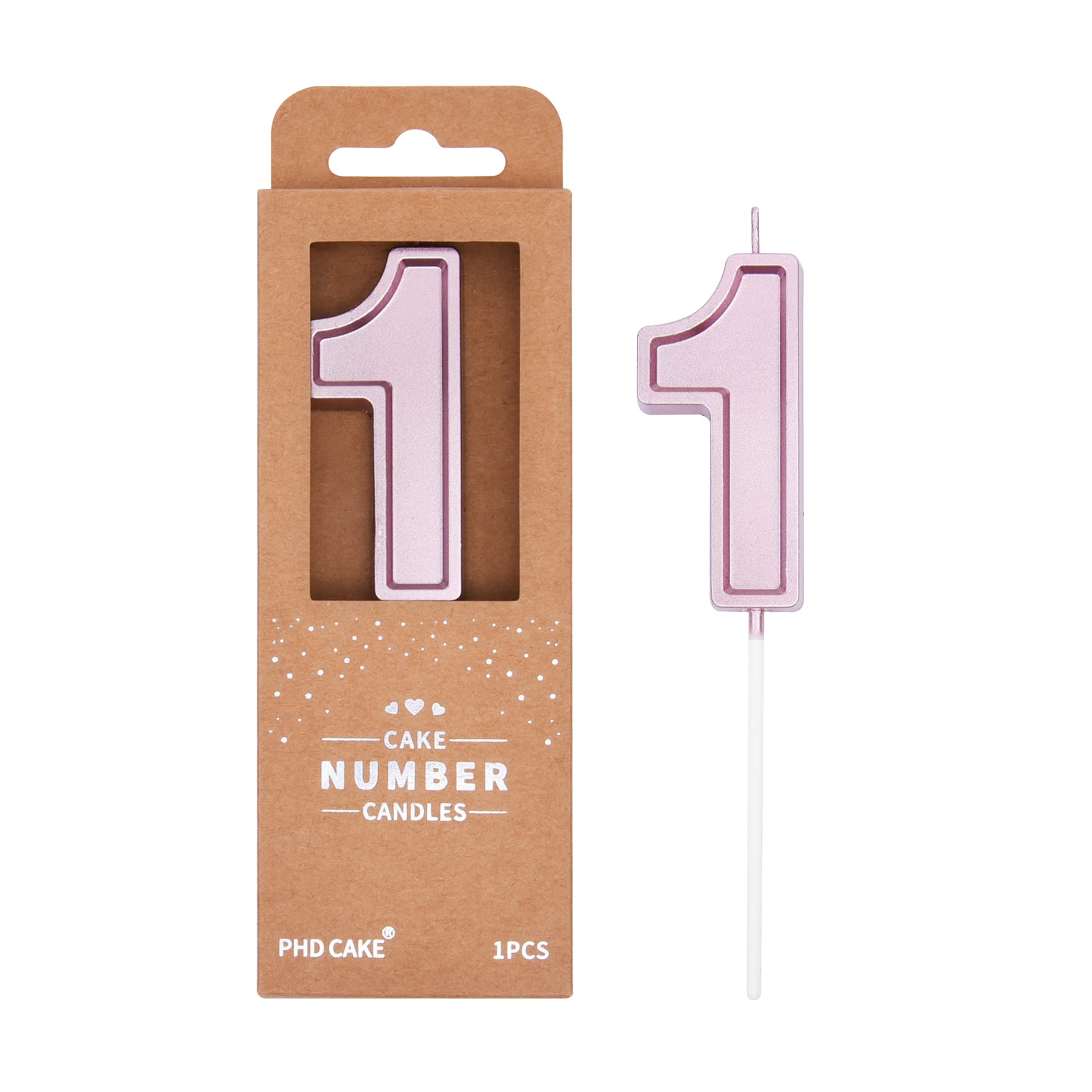 PHD CAKE 2.76 pollici Luxe Rose Gold 1 numero di candele di compleanno, candele di numero dell'oro rosa, candele di numero della torta, celebrazione del partito