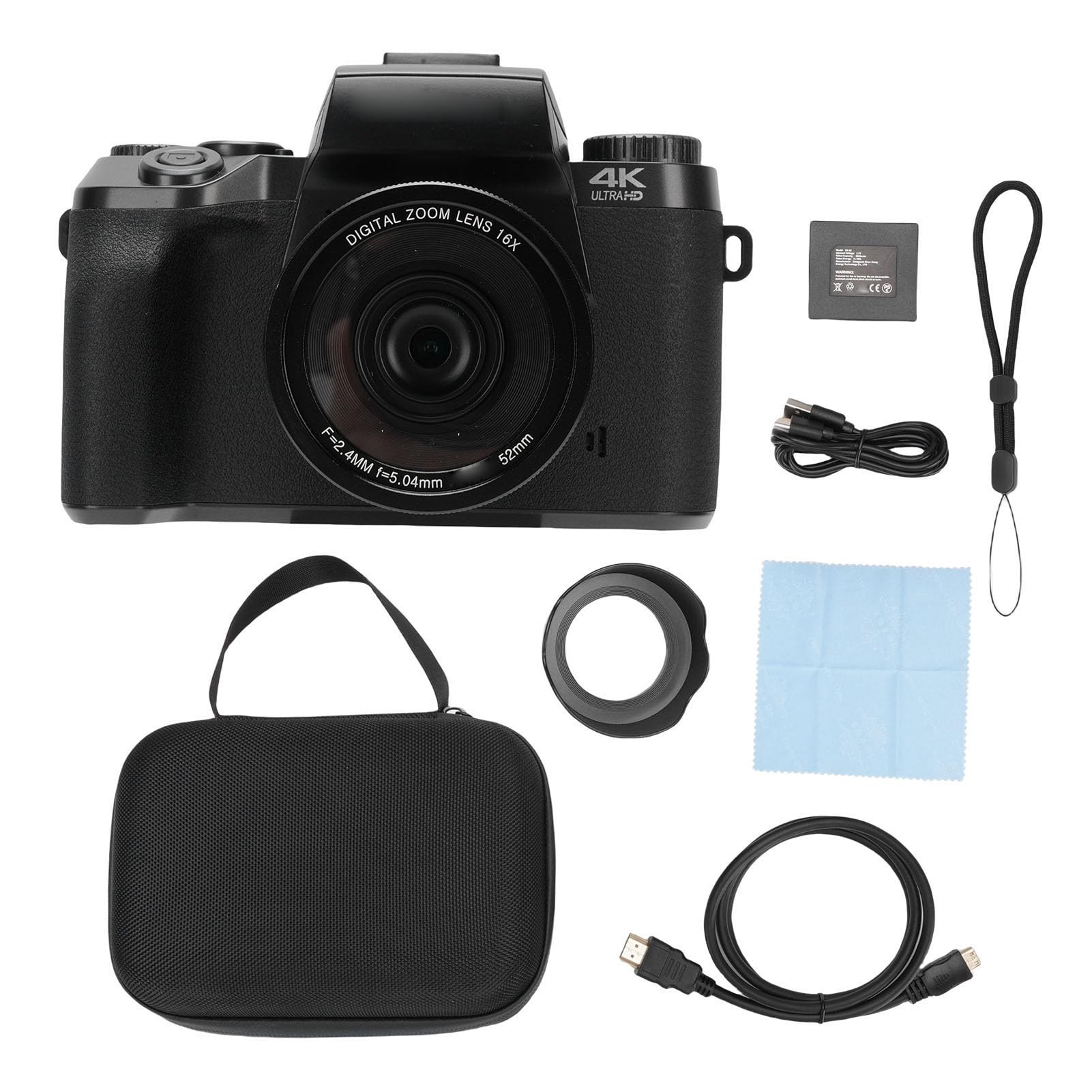 ASHATA Camera Digitale da 64 MP 4K per Fotografia, Videocamere Zoom 16x per le Riprese, con Sensore CMOS Flash LED WiFi, Touch Screen da 4 ", Digicam Vlog per Adolescenti Principianti