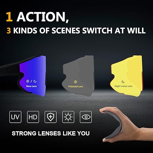 Miniatura 3 de OULAIQI Gafas de sol deportivas de ciclismo para hombres y mujeres con 1 o 3 lentes intercambiables, gafas de béisbol