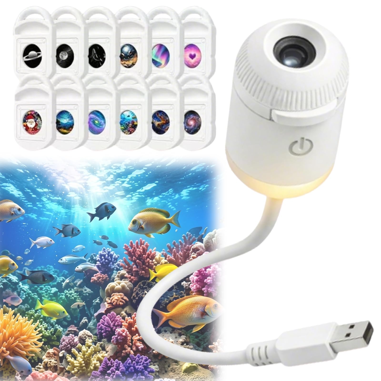 HD Smart Dynamic 5D Holographic Night Light Projector, Plug and Play HD Star Projector with 24 Projection Films, 360° USB Galaxy & Ocean Projectors Night Light for Bedroom Ceiling Car Roof (12 Films)
