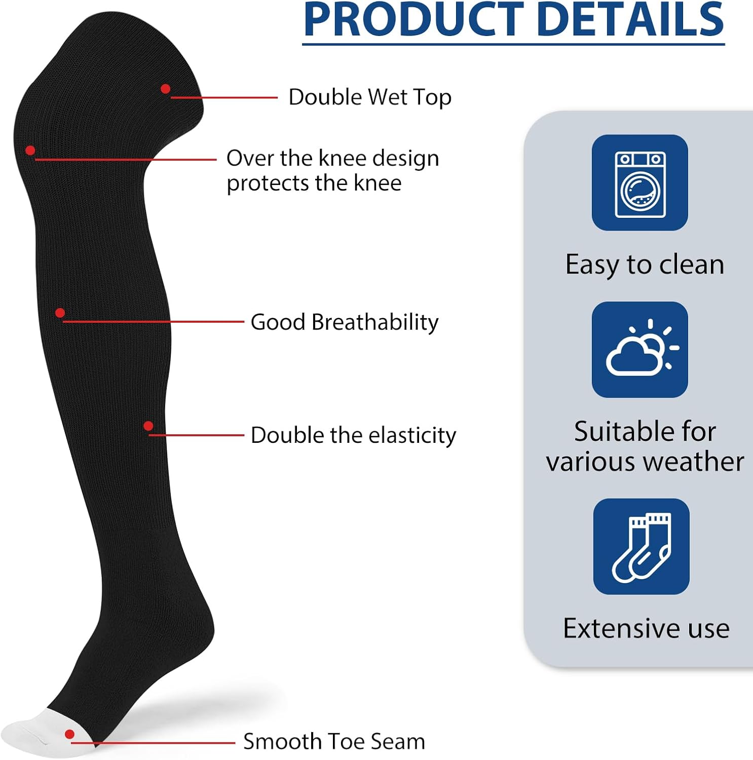 High Baseball Football Socks Multiple Sizes Over the Knee Baseball Socks Extra Long Soccer Sock for Boys Men - Image 4