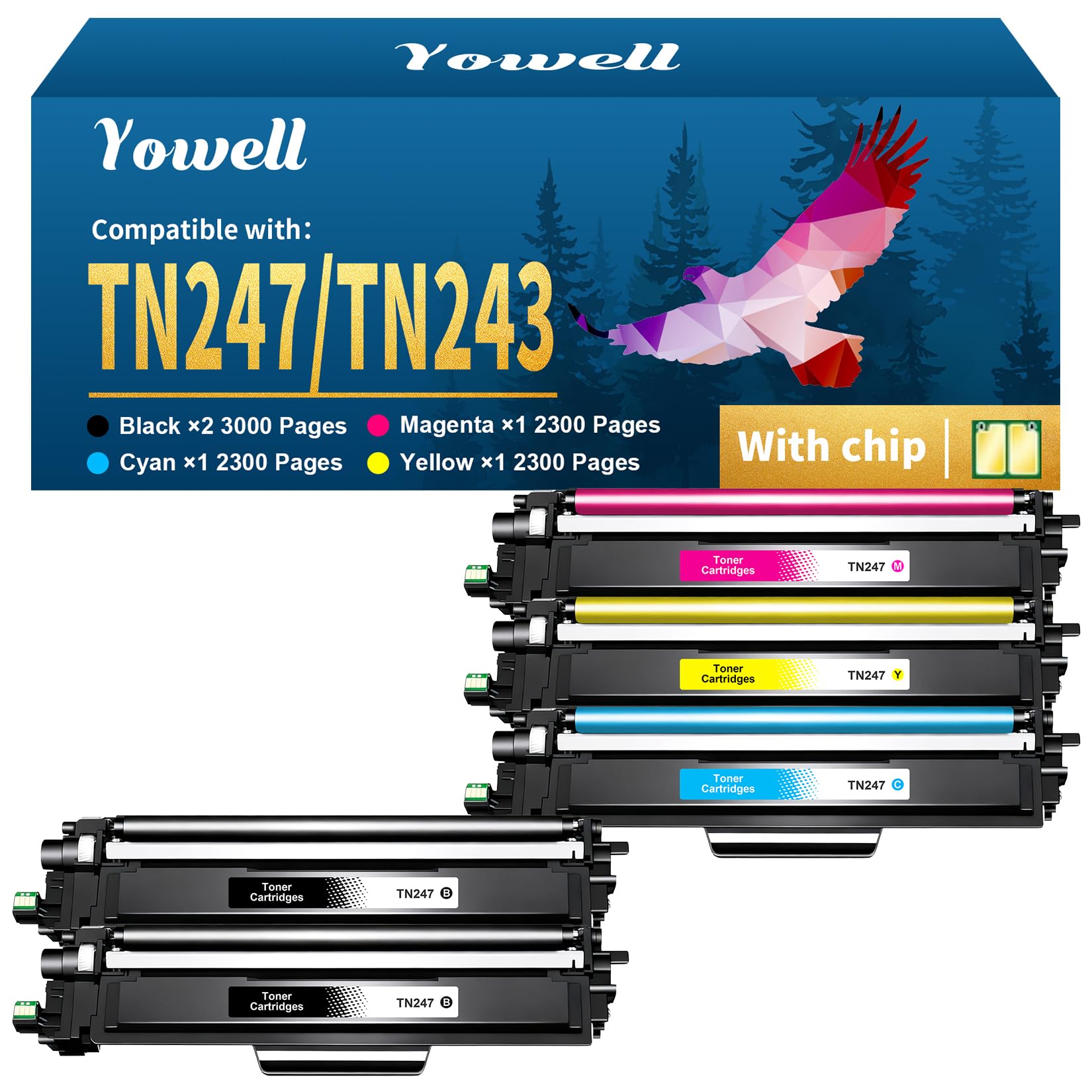 TN-243CMYK MFC L3750CDW TN247 Compatibile per Brother MFC L3750CDW per Brother DCP-L3550CDW Toner per MFC-L3750CDW MFC-L3770CDW MFC-L3710CW DCP-L3550CDW DCP-L3510CDW HL-L3210CW, TN247 5Pack