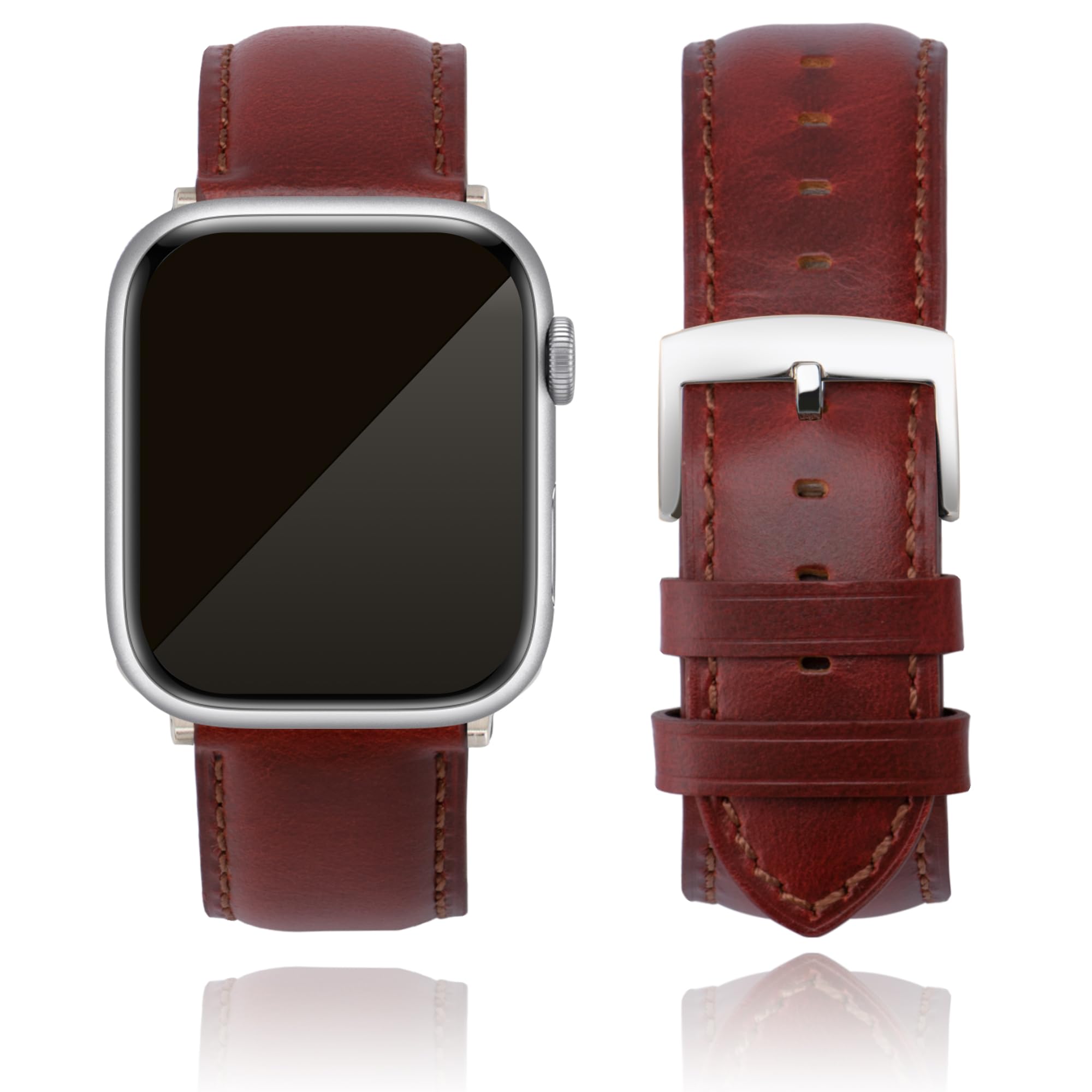 Leather Watch Straps Compatible with Apple Watch 49mm 46mm 45mm 44mm 42mm 41mm 40mm 38mm, Top Grain Genuine Leather Replacement Straps for iWatch Series 10 9 8 7 6 5 4 3 2 1 SE2/1 Ultra2/1