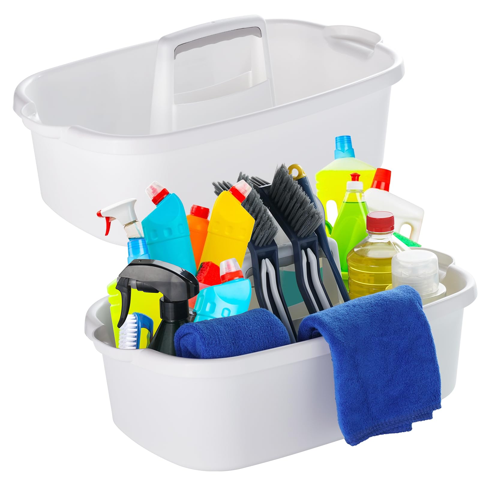 Omirome 2-Pack Large White Cleaning Caddy for Cleaning Supplies with Handle - Portable Plastic Tote Organizer for Shower