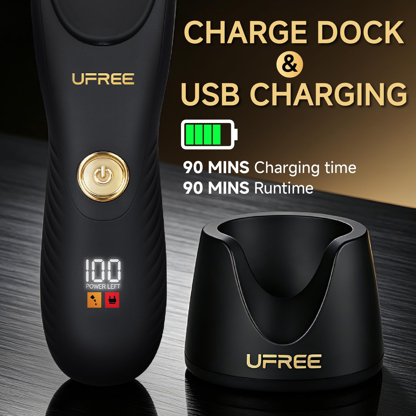 Ufree Manscape Tondeuse corps et aine pour homme – Lame en céramique sans entaillement, rasoir électrique étanche humide/sec, station d'accueil rechargeable USB-C, écran LED, tondeuse à poils pubiens