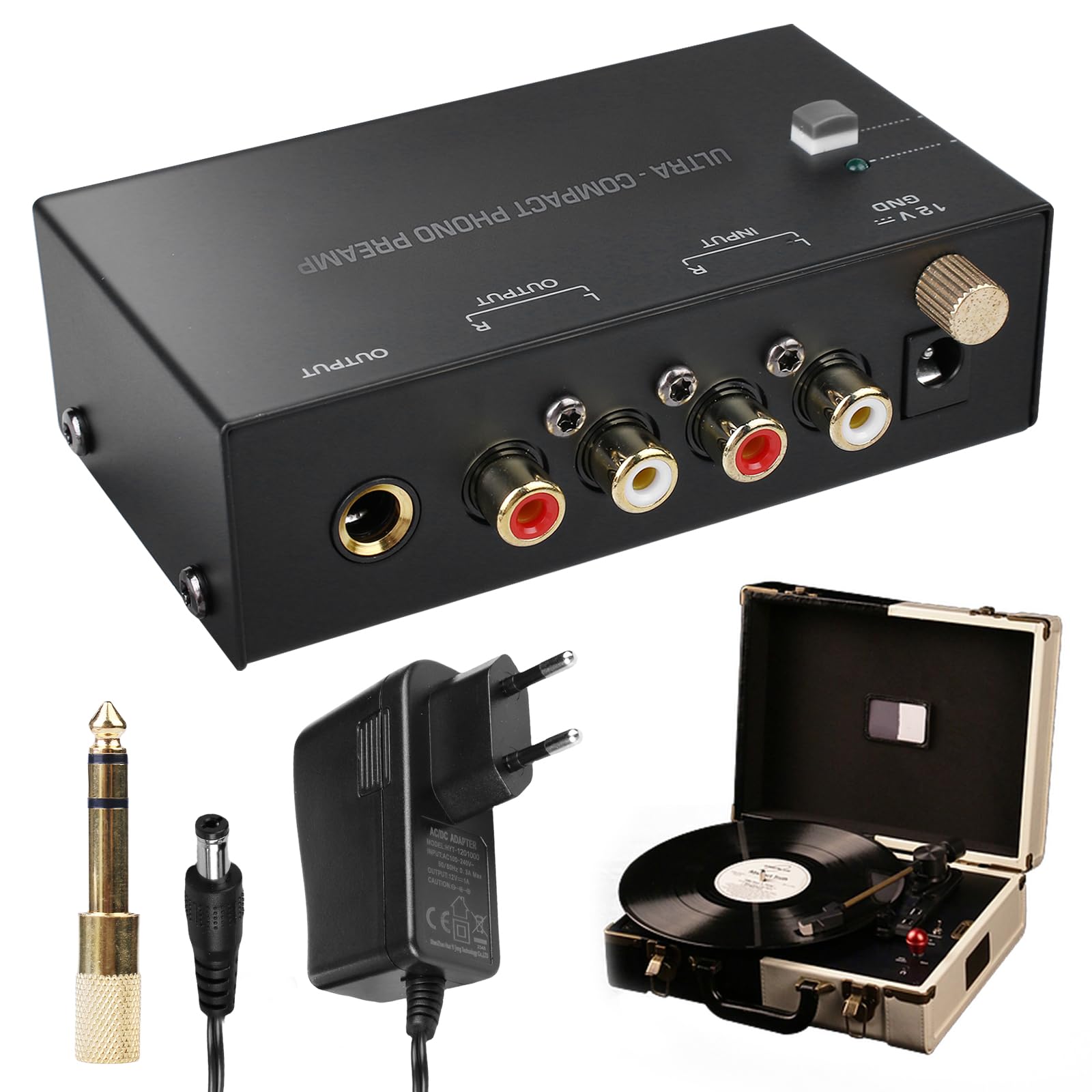 Preamplificatore Phono giradischi con adattatore DC 12V ingresso RCA uscita RCA spina UE