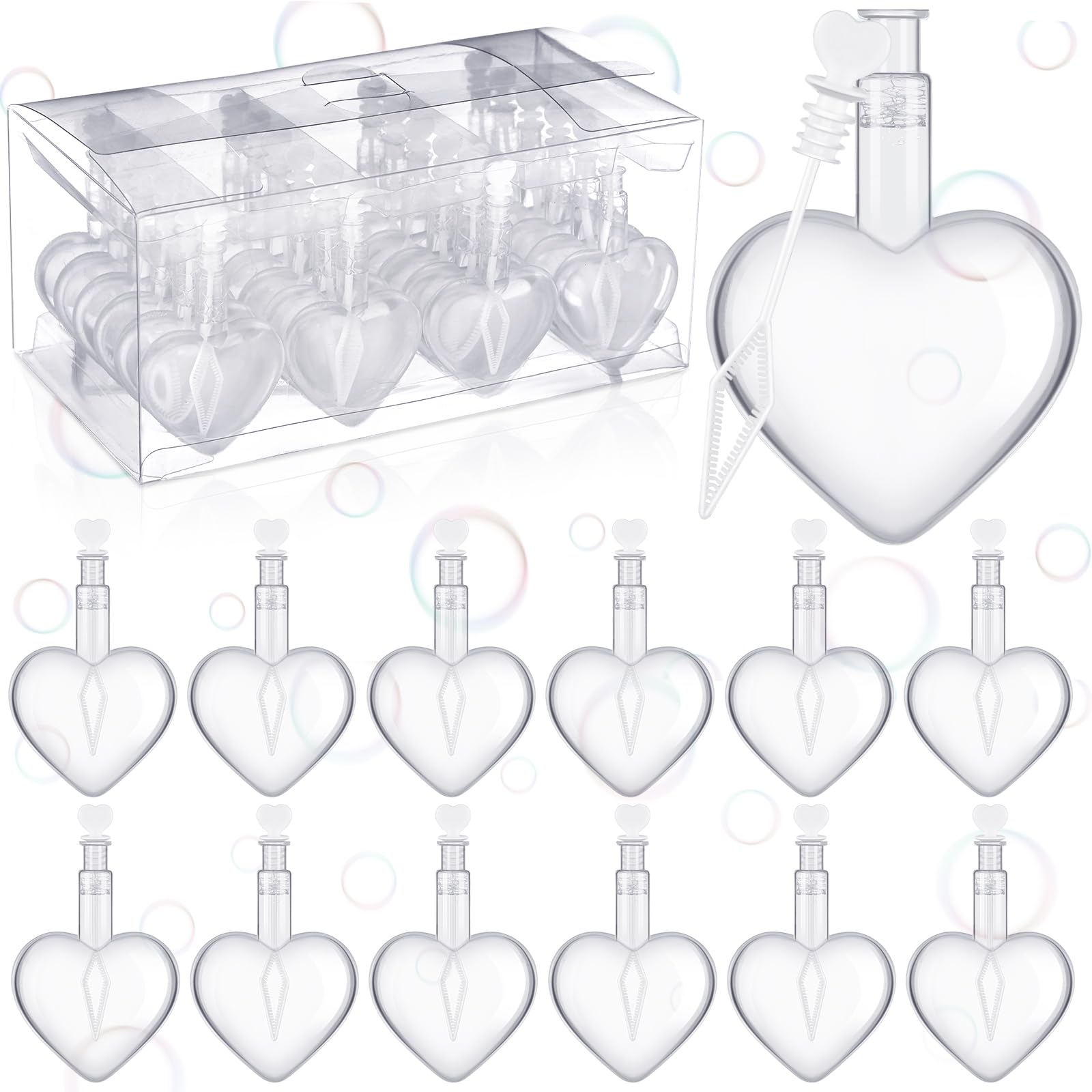 Gemscream 24 Pack Heart Bubbles for Wedding Mini Heart Bubble Wand Bulk for Guests Send Off Party Supplies Valentine Anniversaries Celebration(White)