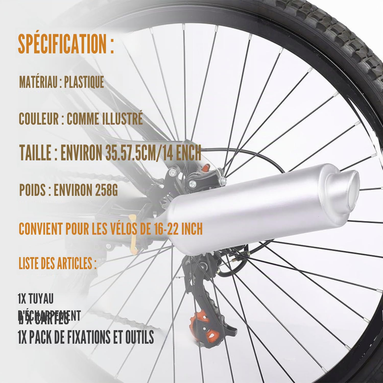 VOBOR Système Sonore D'échappement de Vélo, adapté aux Vélos de 16 à 22 Pouces, Accessoires de Tuyau d'échappement de Vélo