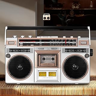 Bluetooth Radio and Recorder, Retro Cassette Player, with AM/FM/SW1/SW2 Radio, Support Transcription Function, TF Card, U Disk, Dual o HD Playback, 80s Style
