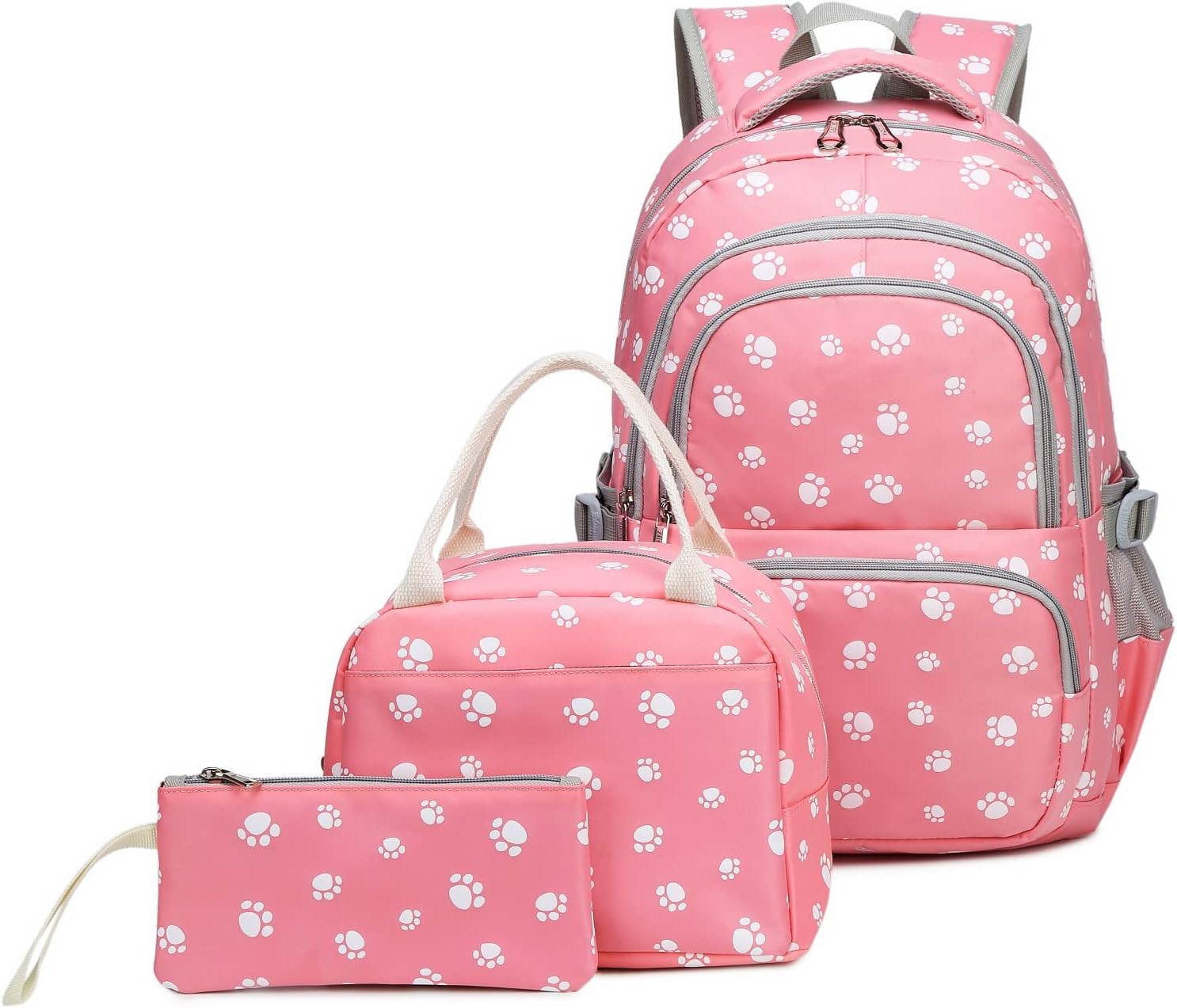 2022 Backpacks for Teen Girls 3PCs with Lunch Bag Pen Case, Breathable Lightweight Teenager Girl Bookbags for Middle High School University, 24L Cute Back Packs for Day Use, Pink Paw