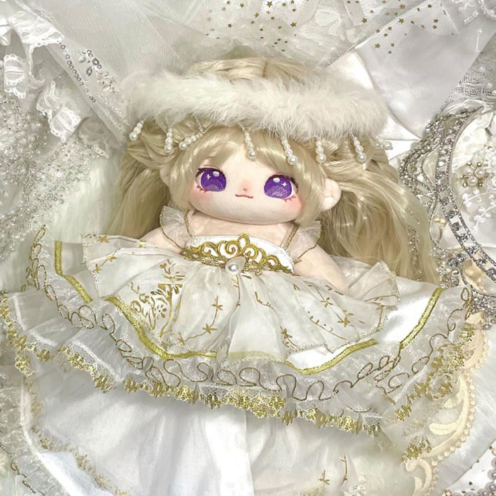 Vestido De Novia Y Tocado Para Muñeca De Peluche – 2 Piezas En Blanco Para Muñecas De 10-15 Cm Y 20 Cm