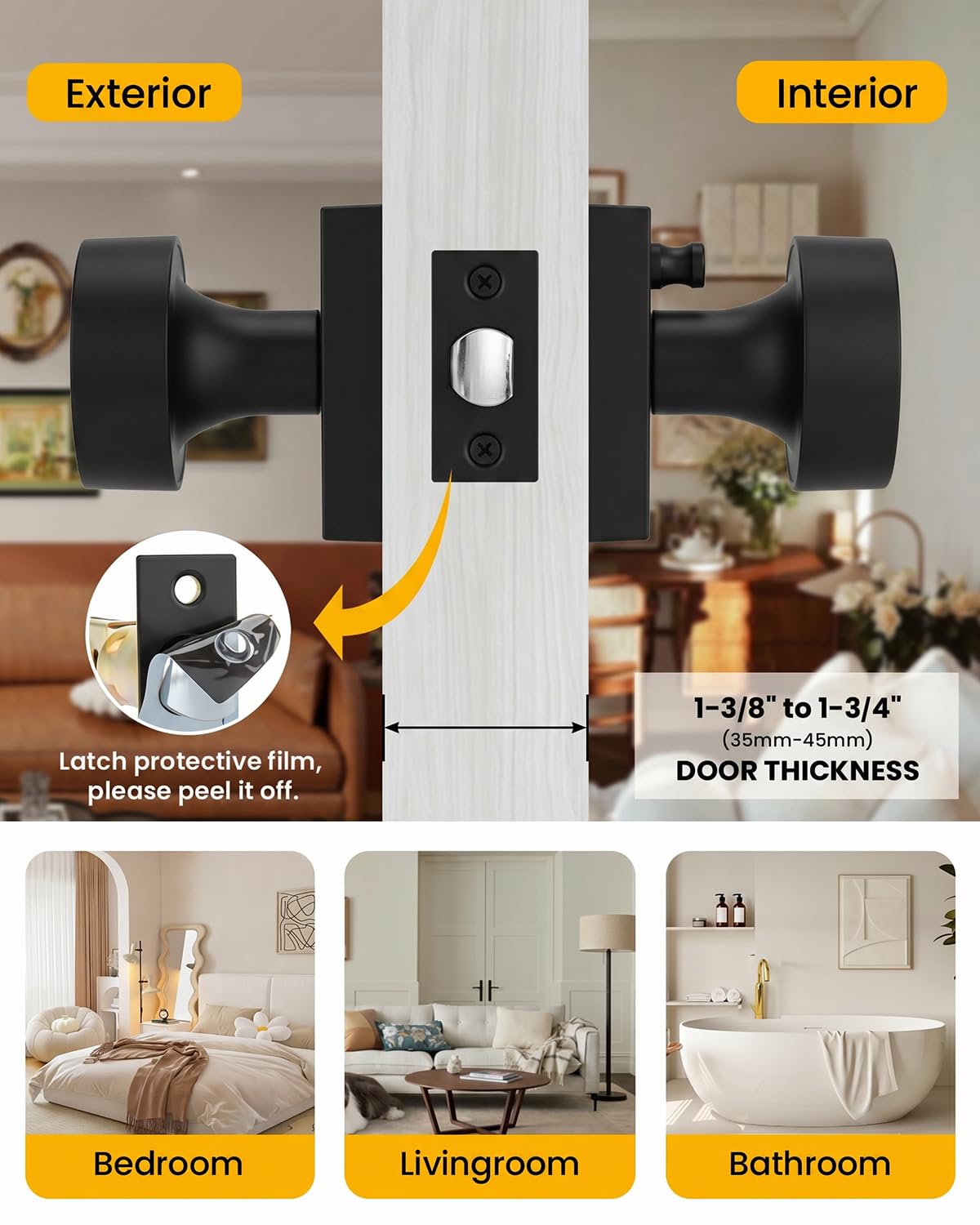 Goldenwarm Black Door Knobs - Privacy & Security -5