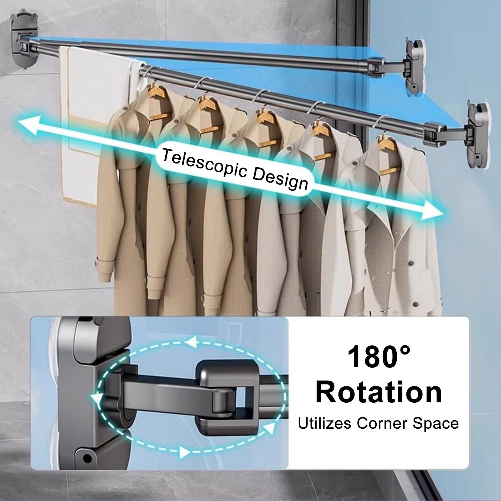 Klemmstange Vorhang mit Verstellbarem 180°-Drehsaugnapf