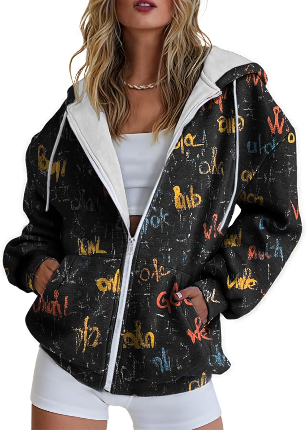 Hoodies for Women Zip Up Long Sleeve Hoodied Sweatshirt with Pockets Retro Graphic Women's Sweatshirt Trendy