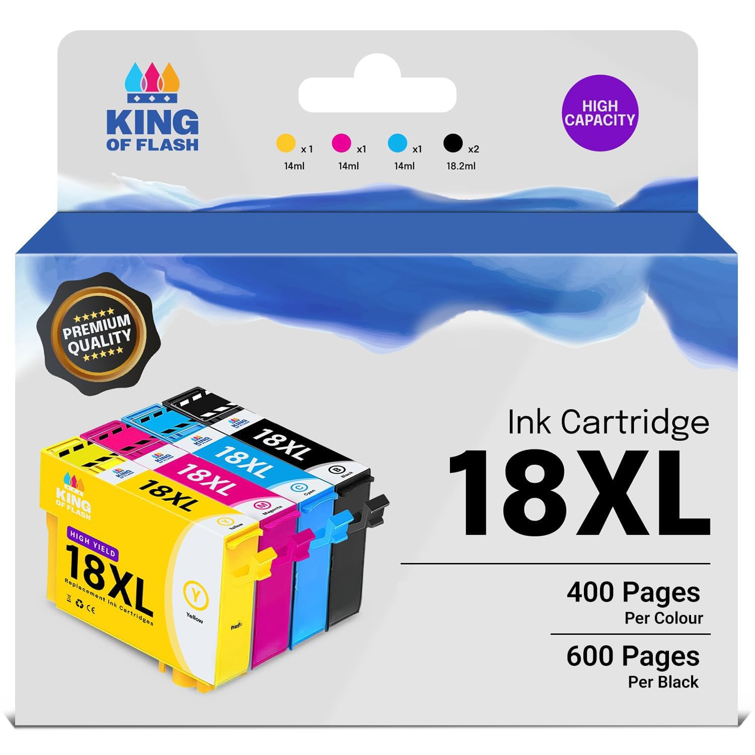Replacement for Epson 18 18XL Ink Cartridges Compatible for Epson Expression Home XP-425 XP-422 XP-415 XP-412 XP-325 XP-322 XP-315 XP-312 XP-225 XP-215 XP-212 XP-405 (1 Set)
