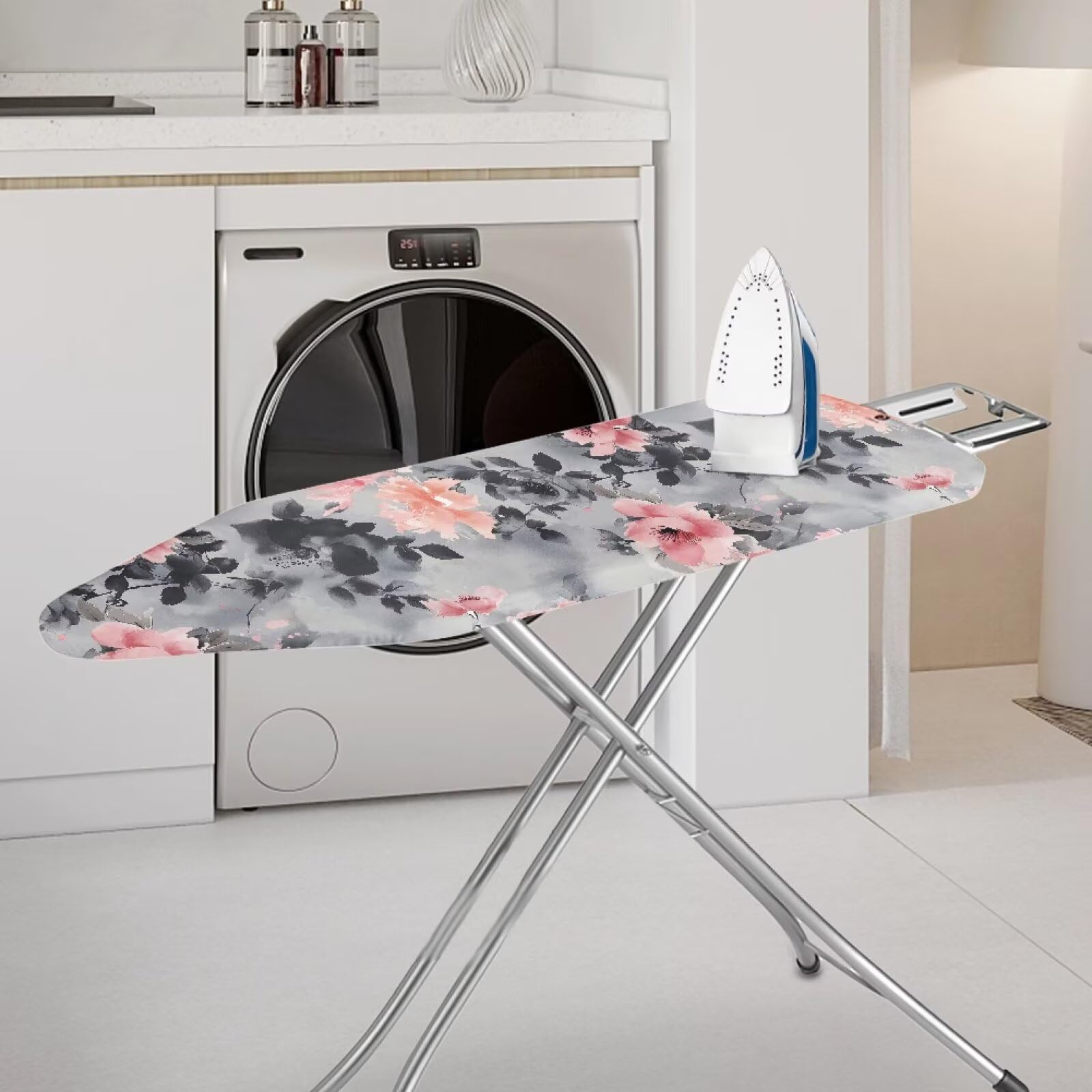Oamsistay Ironing Board Cover, Heavy Duty Iron Board Covers Standard Size Padding Decorative Covers for Most Iron Boards Ironing Pad Stylish Protector for Home Pink Roses