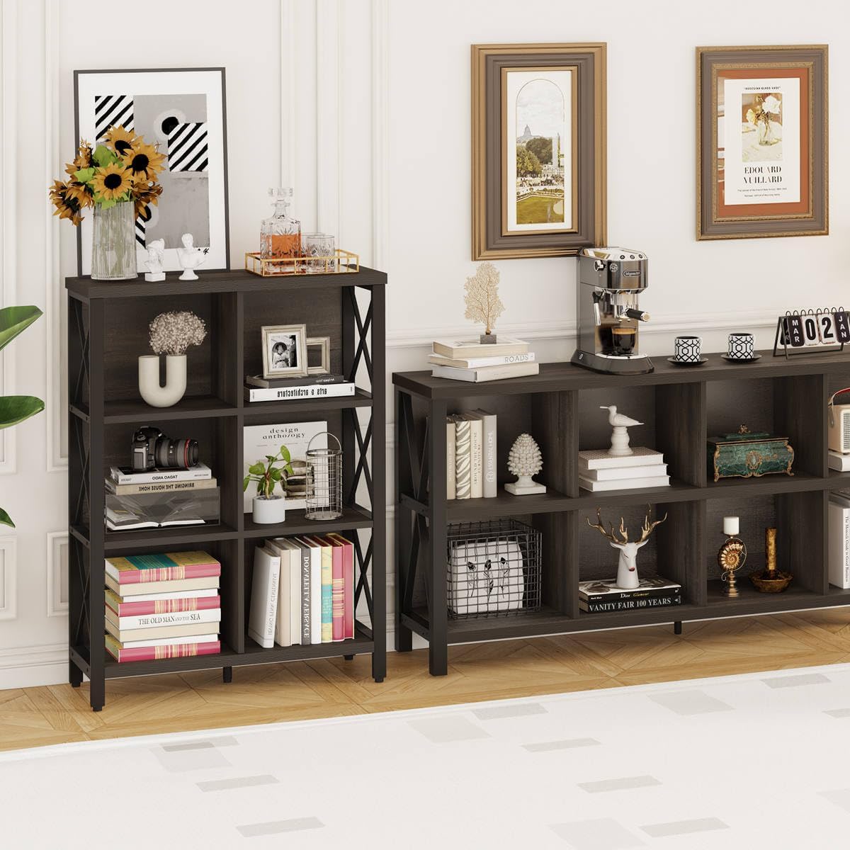 FATORRI 8 Cube Storage Organizer Bookshelf and 6 Cube Storage Organizer (Walnut