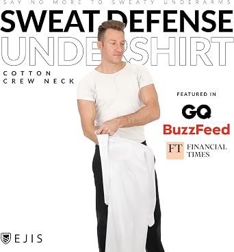 Ejis Men's Sweatproof Crew Neck Cotton Undershirt w Sweat Pads, Classic Fit