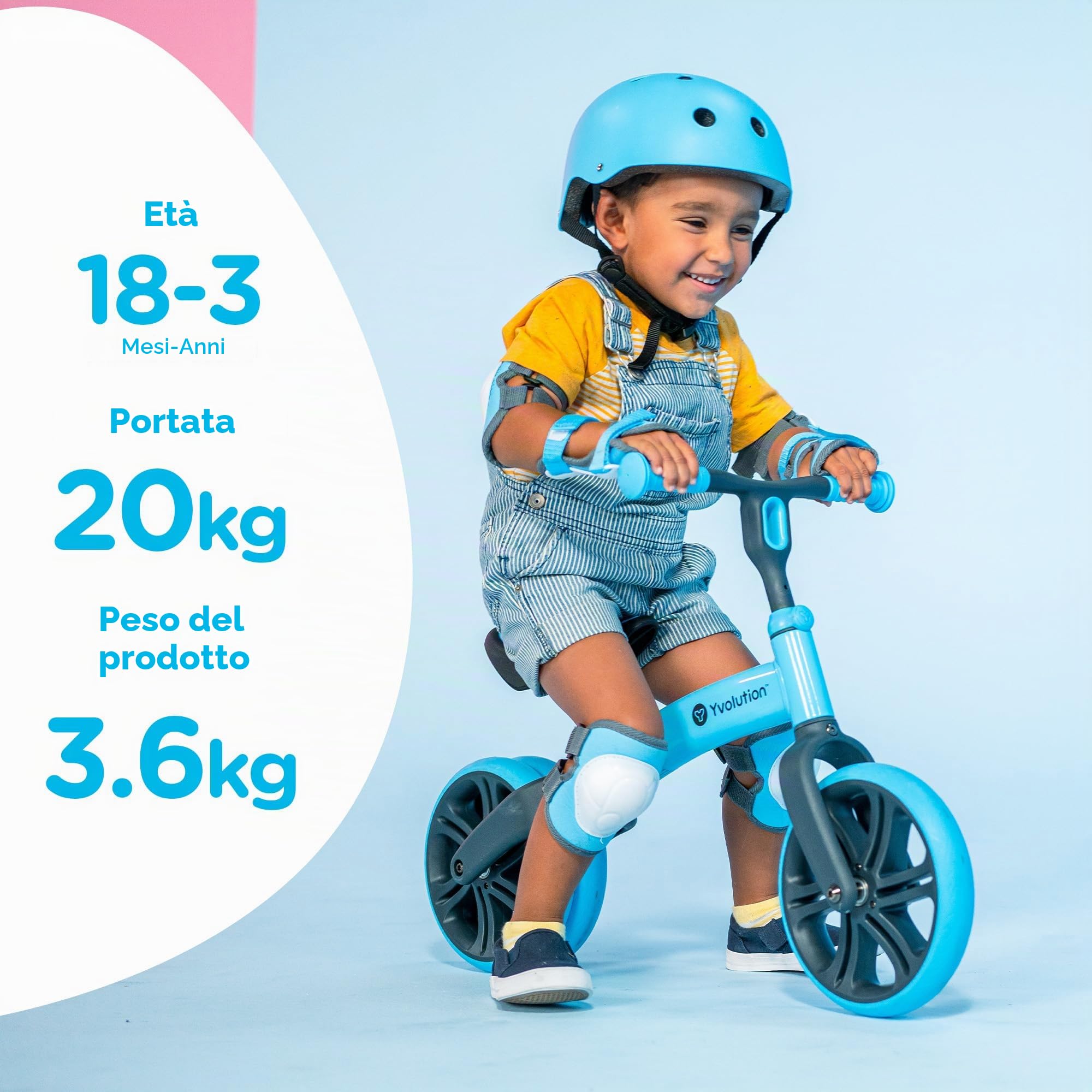 Yvolution Y Velo - Bicicletta senza pedali per bambini, con ruote da 22,9 cm, senza pedale, per apprendimento precoce, con 3 ruote regolabili, regalo per bambini di 18 mesi, 2, 3, 4, 5 anni
