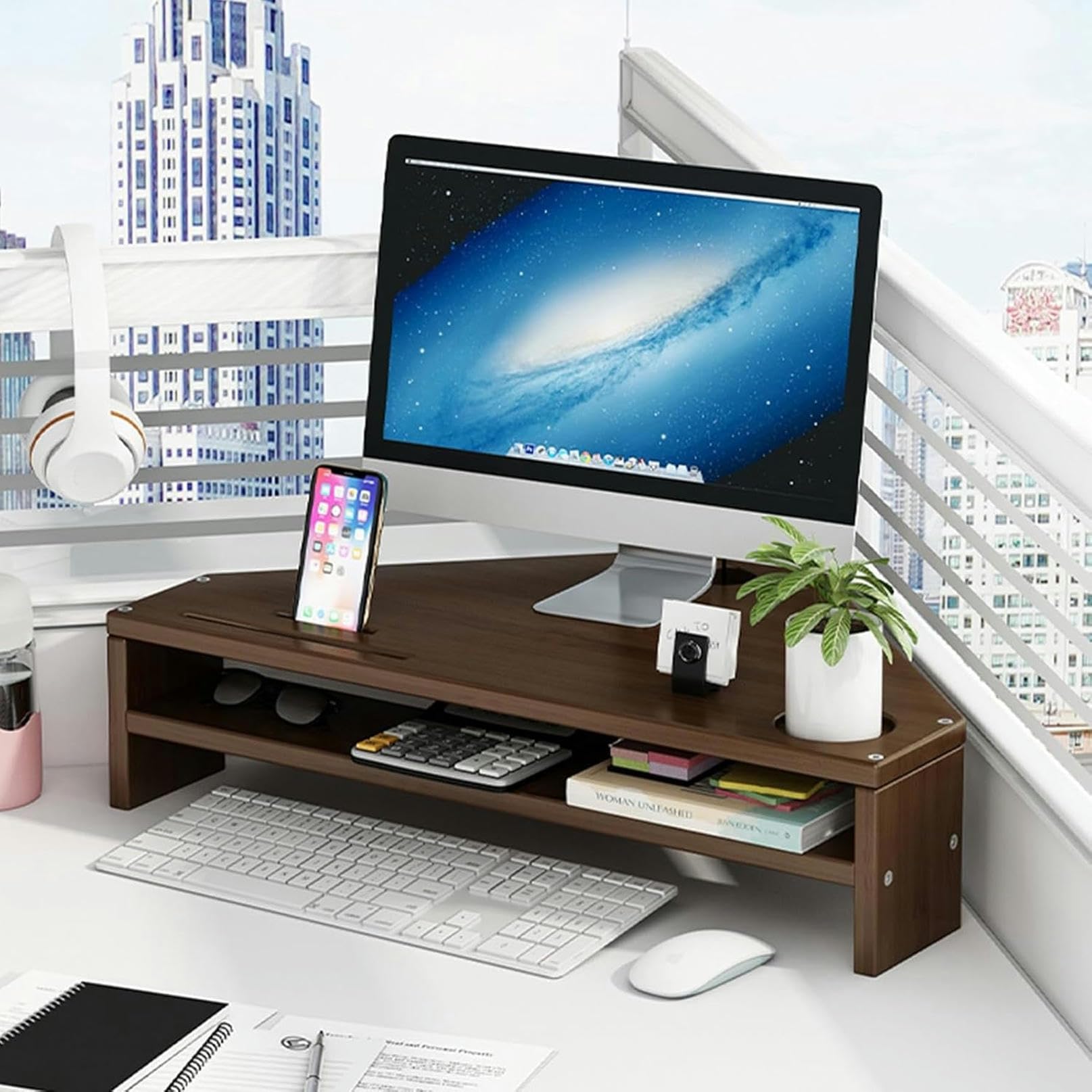 Support de moniteur d'ordinateur d'angle à 2 couches pour bureau