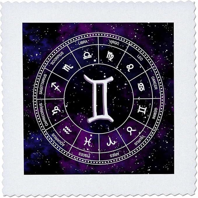 25x25 inch Quilt Square - Gemini Zodiac Sign Stylish Astrology Gift. White Stars, Purple Space Alexis Design - Zodiac