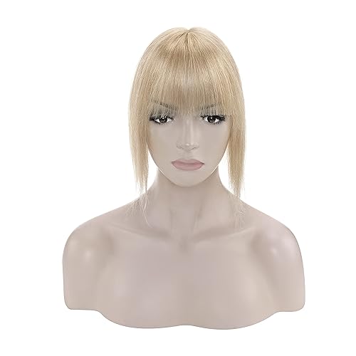 Hairro Toppers de cabello humano con flequillo de 14 pulgadas, 1.55oz, color rubio natural