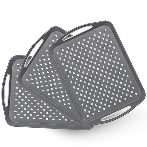 Kazozobi Anti-Slip Serving Trays with Handles 3 Pcs Grey