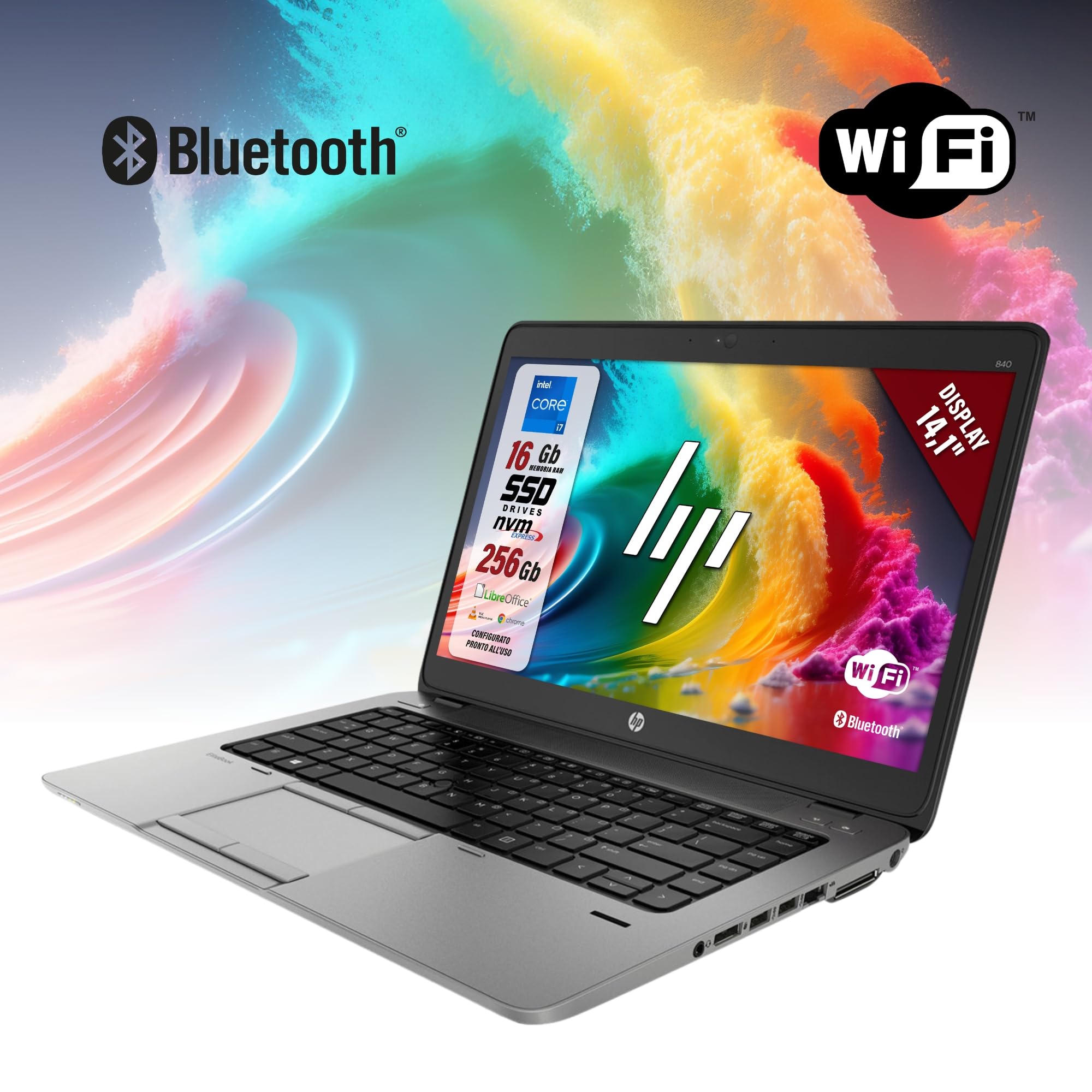 HP Elitebook, Intel Core i5-4300U 2 Core 1.9 GHz, Display 14,1", Ram 8Gb, SSD 256Gb, Pc Portatile Notebook Pronto all'uso, Pacchetto Libre (Ricondizionato)