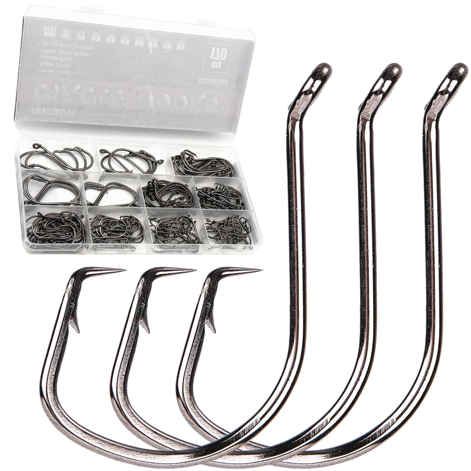 FINOSEAK 170Pcs Octopus Circle Hooks Freshwater, Sturdy Catfish Hooks Offset Circle Fishing Hooks Set Barbed Saltwater 9 Sizes Assorted 1# 1/0 2/0 3/0