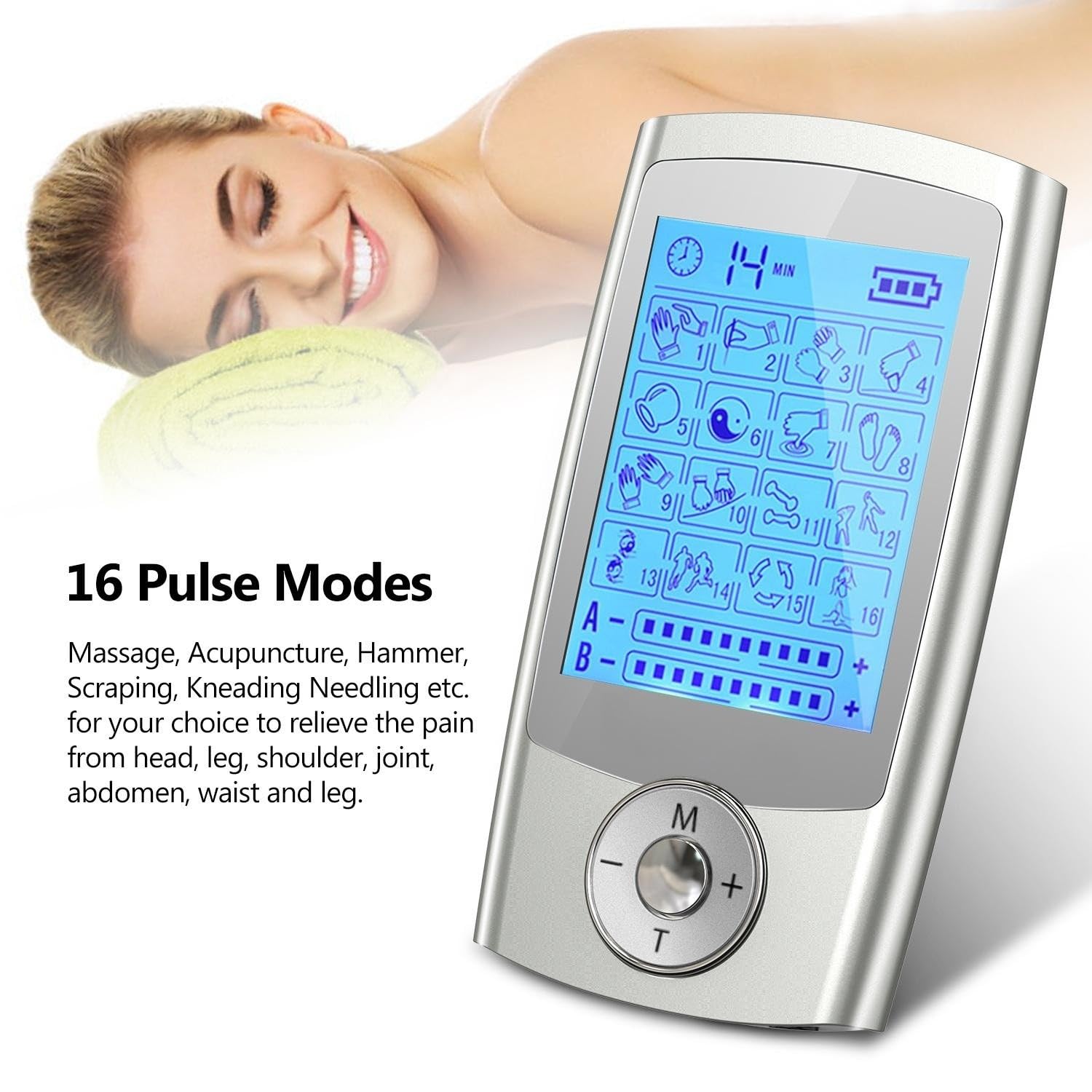 JUMPER TENS Professionale Elettrostimolatore Muscolare, Dispositivo di Terapia Ricaricabile, 16 Modalità di Dolore, 20 Livelli di Intensità per 2 Utenti, TENS per la Riduzione del Dolore (argento)
