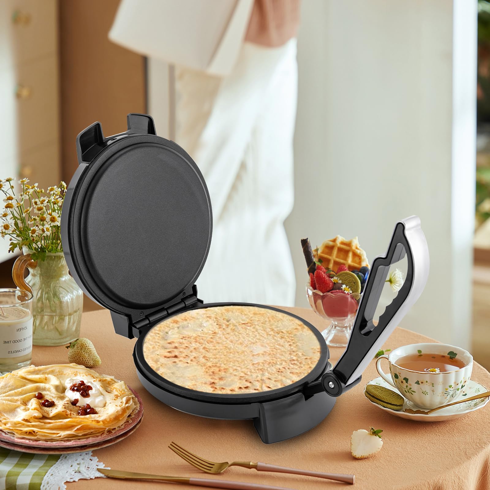 Pancakes elettrico per frittelle dolci e salate Crepe party rivestito antiaderente Frittelle ciechi burritos taccos termostato regolabile