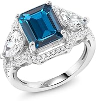 Vista 1 de Gem Stone King Anillo de compromiso de plata de ley 925 con topacio azul Londres para mujer