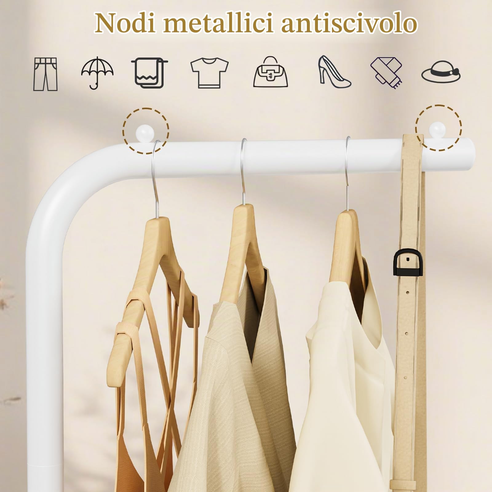 Metallo Appendiabiti da Terra per Ingresso, 39×26×180cm, Bianco | Attaccapanni con Base Rocciosa, Mobili Appendiabiti da Ingresso, Salvaspazio Appendino Autoportante per Corridoio
