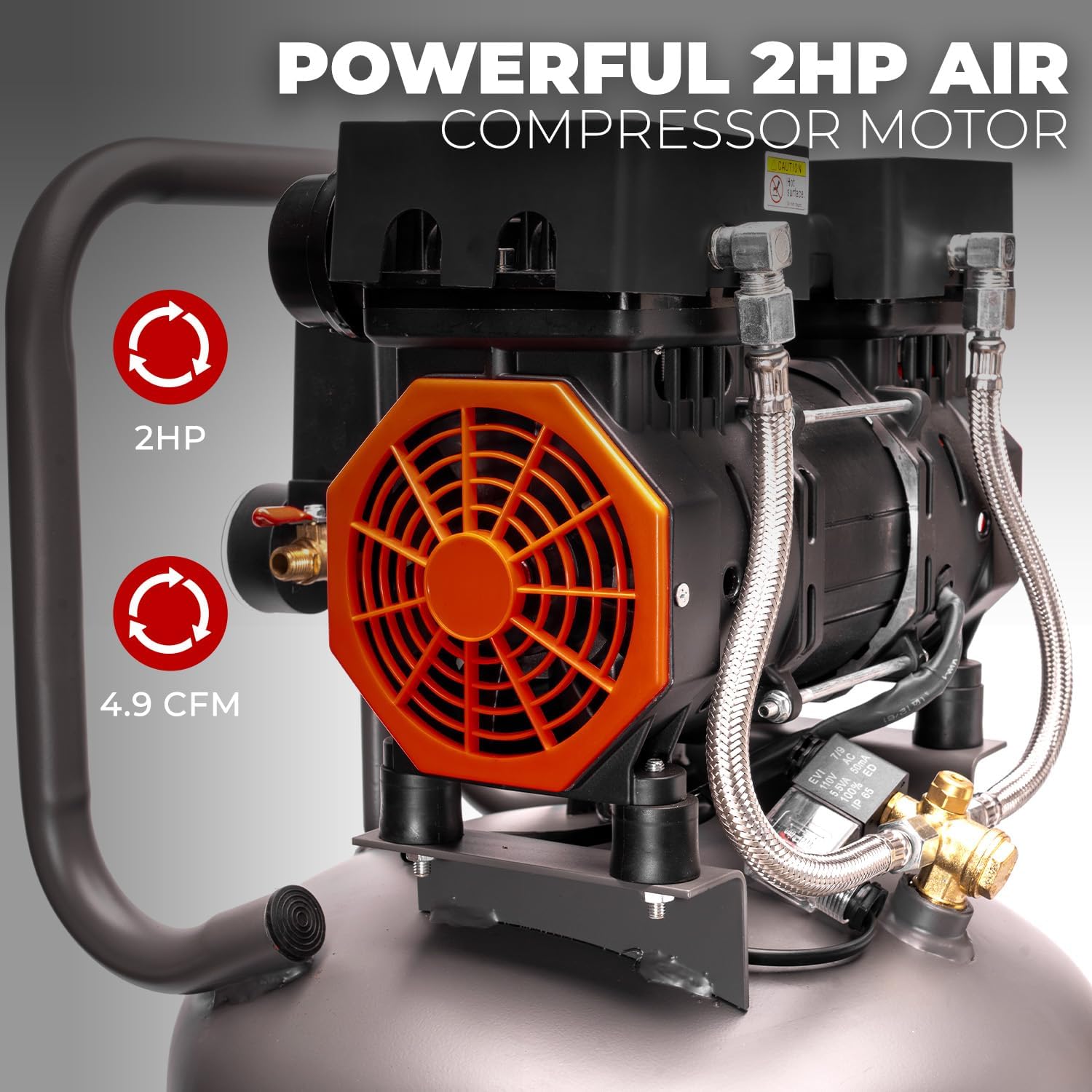 XtremepowerUS 13-Gallon Air Compressor, 2HP 1450W, 4.9CFM@90PSI, Oil-Free Quiet Tank, 65dB Low Noise, Portable with Wheels, Max 116PSI - Image 2
