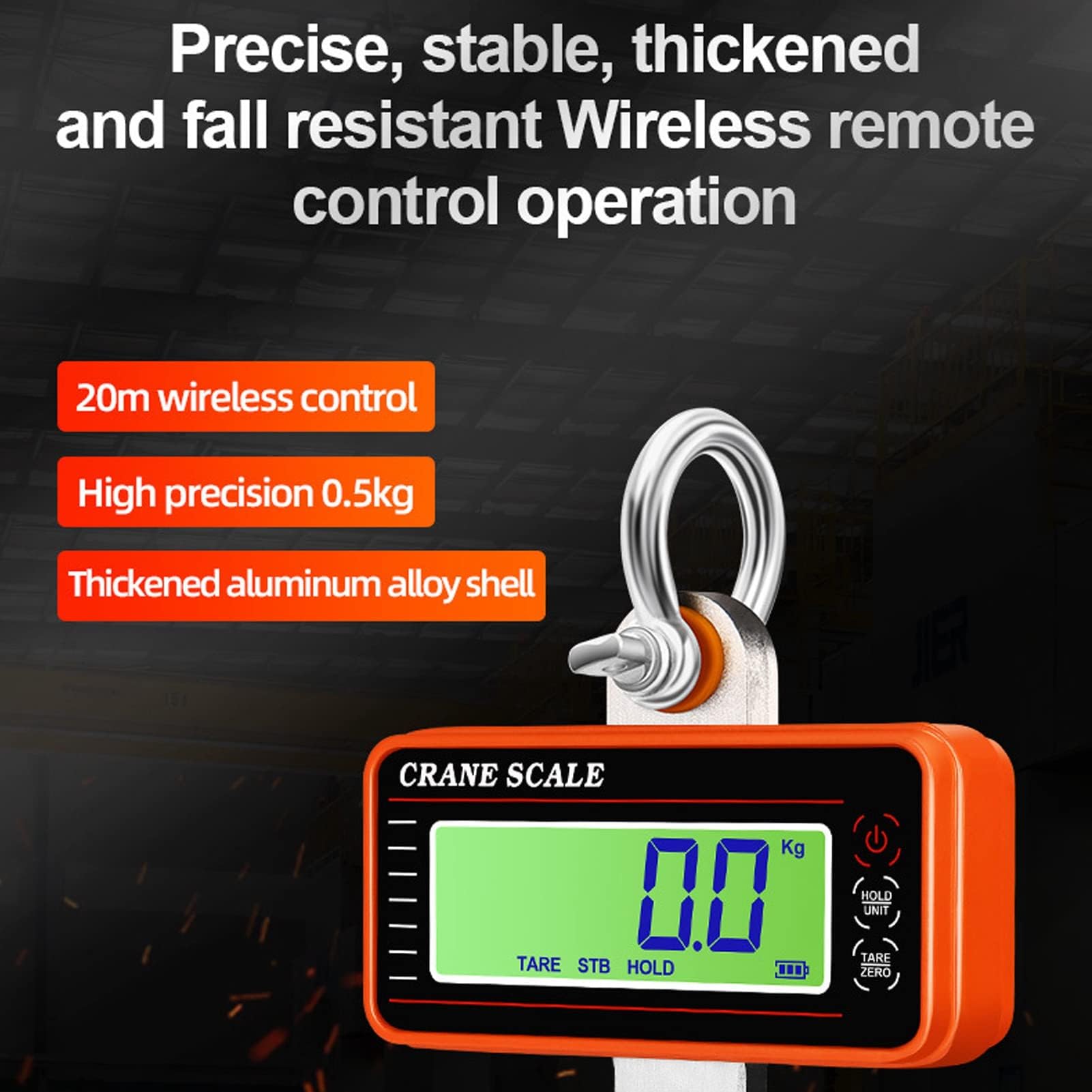Báscula de Grúa Digital 1500 Kg 3000 Lb con Control Remoto Pantalla LED Báscula Colgante Industrial Electrónica Resistente Naranja